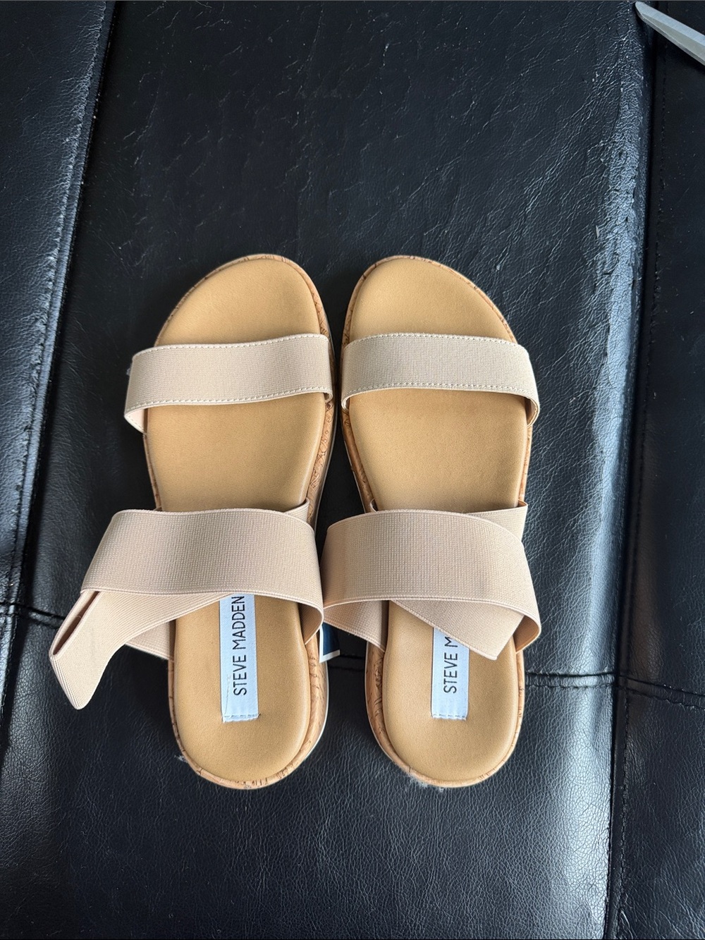 Steve Madden Nude Elastic Cross-Strap Slide Sandals NWT size: 8 1/2